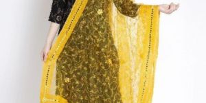 Yellow Embroidered Net Dupatta