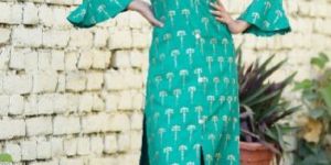 Teal Color & Golden Printed Kurtis With Palazzo