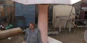 Sandstone Bench with Umbrella