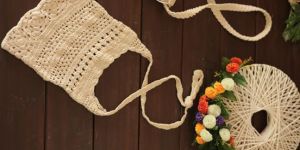Natural Cotton Crochet Shoulder Bag