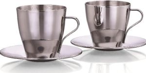 Stainless Steel Cup and Saucer Set of 2