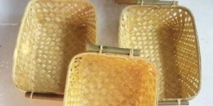 Side Handled Natural Bamboo Rectangular Basket