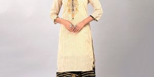 off White Kurta with Black Printed Sharara