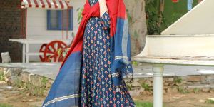 Rayon 3pc Blue Suit with Pant and Bhagalpuri Dupatta