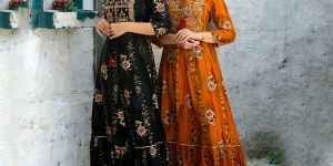 Rayon Booti Print Flared Gown