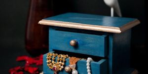 Wooden Distressed Blue & Golden Box