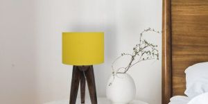 Wooden Tripod Stand Lamp with Yellow Shade
