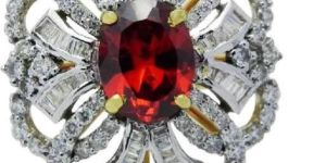 9K Hallmarked Certified Diamond red Oval Cocktail Ring for Women's