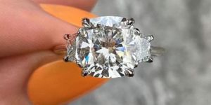 4 TCW Elongated Cushion & Half Moon White Moissanite Diamond with 14k White Gold Ring