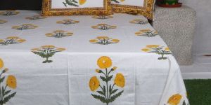 BLOCK PRINTED COTTON DOUBLE BEDSHEET