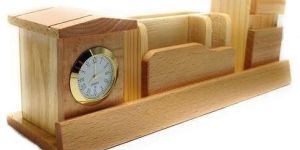 Wooden Pen Stand with Clock