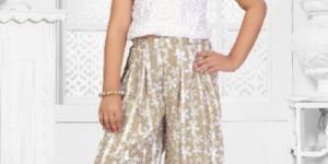 Cut Solder Floral Top Floral Print Culottes Pants