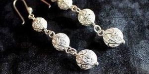 Silver Globe Dangle Earrings