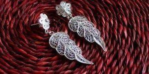 Silver Leaf and Flower Earrings