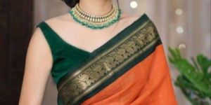 Orange Kanjivaram Jacquard Silk Saree