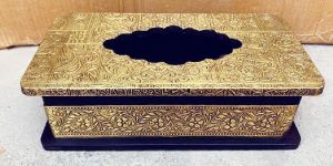 Brass Plated Wooden Tissue Box