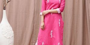 Gaaba Pink Embroidered Kurta with Strip Pant