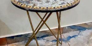 Iron Table with Wood & Glass Table Top