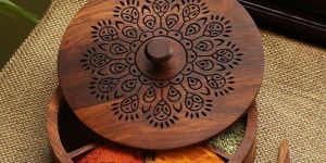 Wooden Round Spice Box