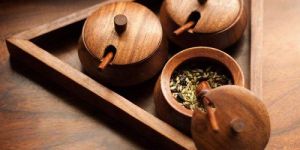 Wooden Triangle Bowl Tray Set