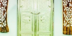 White Metal Teak Wood Door