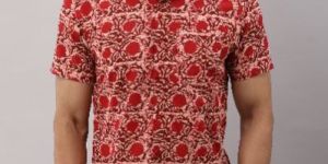 COTTON FLORAL CASUAL RED REGULAR SHIRT FOR MEN