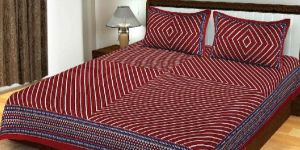 Jaipuri Striped Print Cotton 2 Pillow Covers Double Bed Sheet
