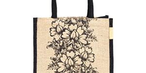 PRINTED COTTON SHOPPING BAG WITH DYED GUSSET AND HANDLE