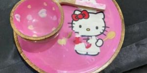 Wooden Plate with Bowl and Spoon