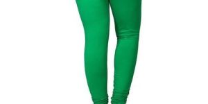 Green Cotton Lycra V-Cut Leggings