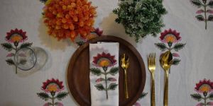 Hand Block Flower Printed Tablecloth
