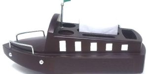 Ship Shaped Wooden Revolving Pen Stand with Clock