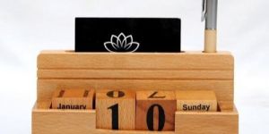 Wooden Desk Calendar with Pen and Coaster Holder