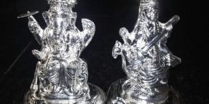 Silver Ganesh Saraswati Statue