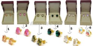 Multi Colour Zircon Prong Setting Stud Earring
