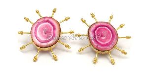 Natural Solar Agate Gemstone Handmade Stud Earring