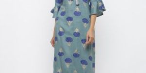 Blue Cotton Printed Palazzo Suit