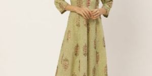 Green Cotton A-line Kurta