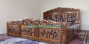 FLORAL JALAR HAND CARVED WALNUT WOOD BED