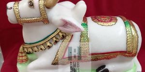 Marble White Nandi Statue