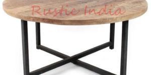 Round Iron & Wooden Coffee Table