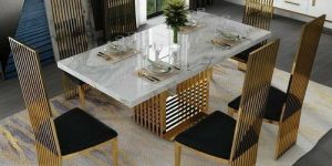 Aluminium Marble Top Dining Table