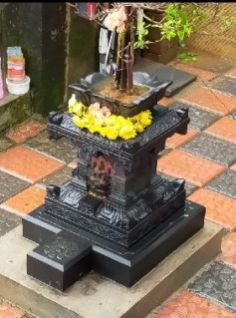 Black Marble Tulsi Vase