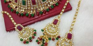 Indian Ethnic Gold Plated Rani Padmavati Kundan Pearl Bridal Choker Necklace Set