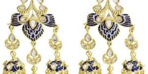 Blue Gold Plated Kundan Meenakari Earrings