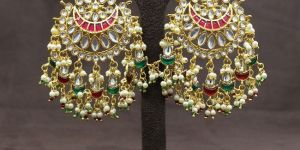Pachi Kundan Multicolor Chand Bali Long Gold Plated Earrings