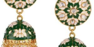 14k Gold Plated Traditional Wedding Green Jhumka Jhumki Earrings