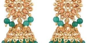 Faux Pearl Crystal Kundan Rhinestone Wedding Jhumki Dangle Earrings