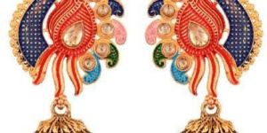 Indian Jewelry Bollywood Antique Gold Tone Faux Pearl Crystal Kundan Peacock Dangle Jhumka Earrings