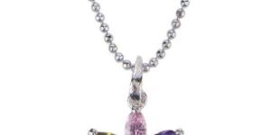 Indian Silver Tone Crystal Cz Flower Pendant Chain Set